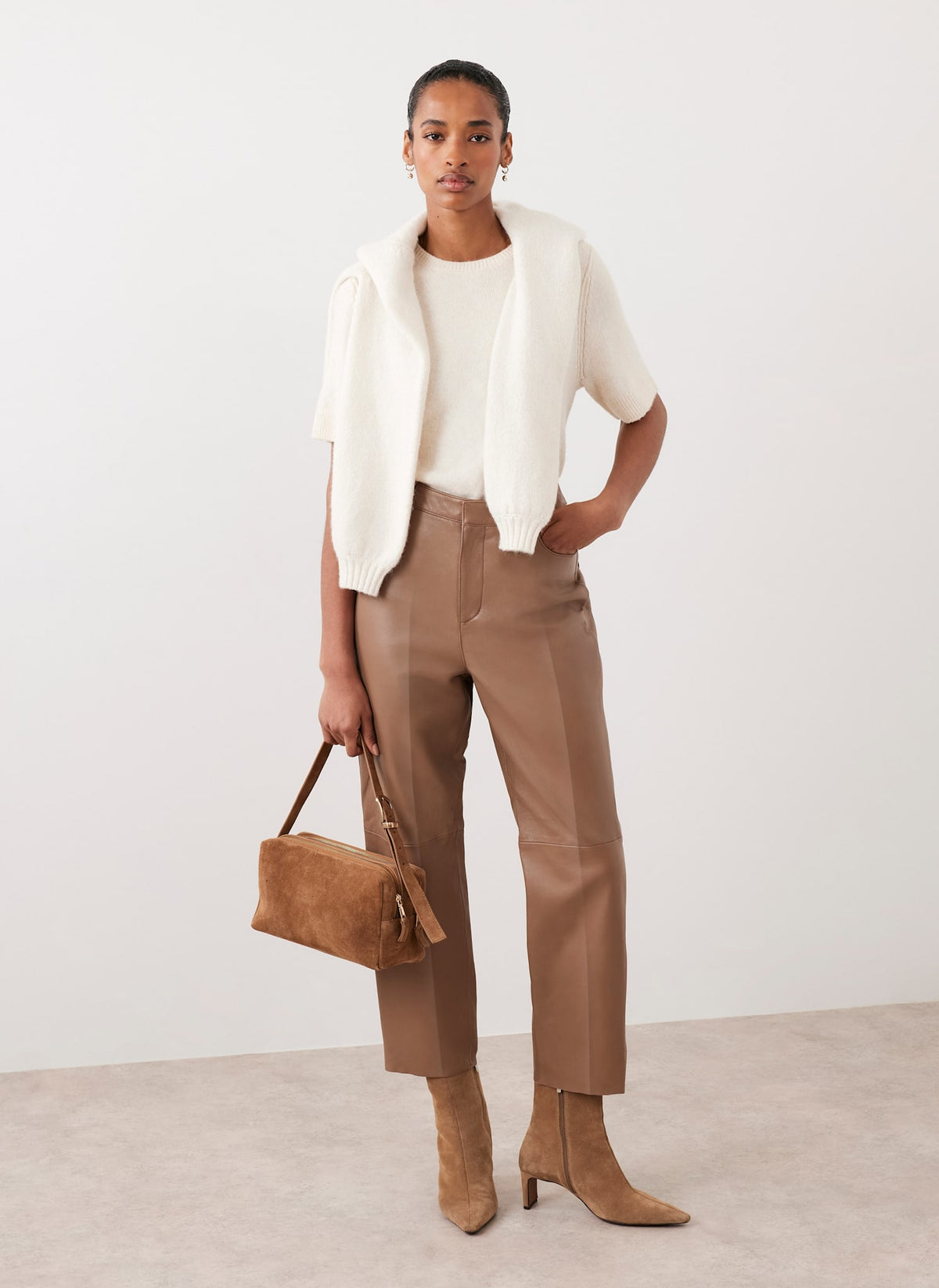 Tan Leather Tapered Trousers