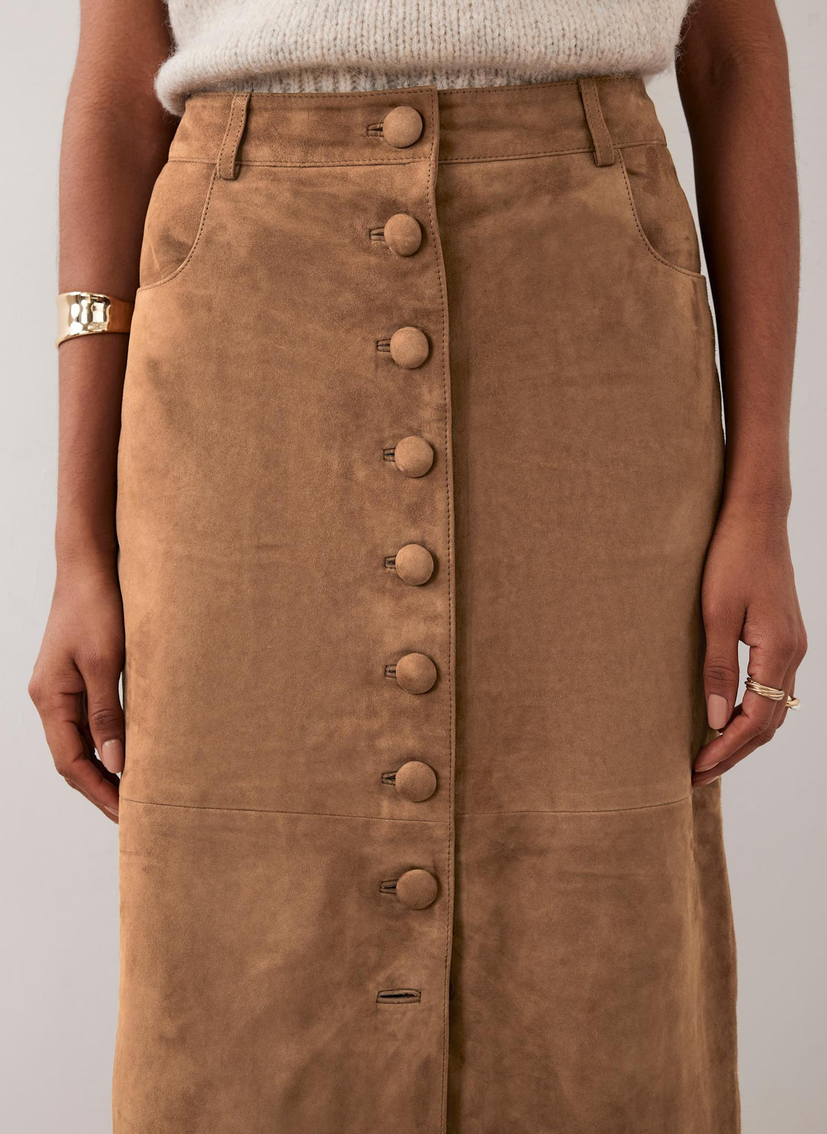 Tan Suede Midi Skirt