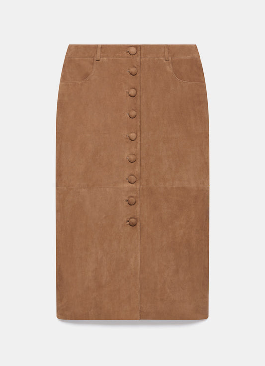 Tan Suede Midi Skirt