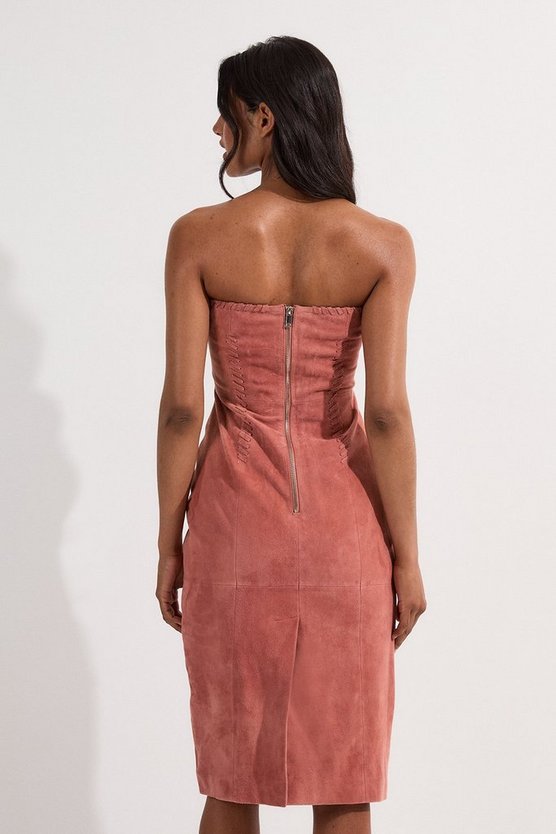 Suede Whipstitch Detail Bandeau Midi Dress