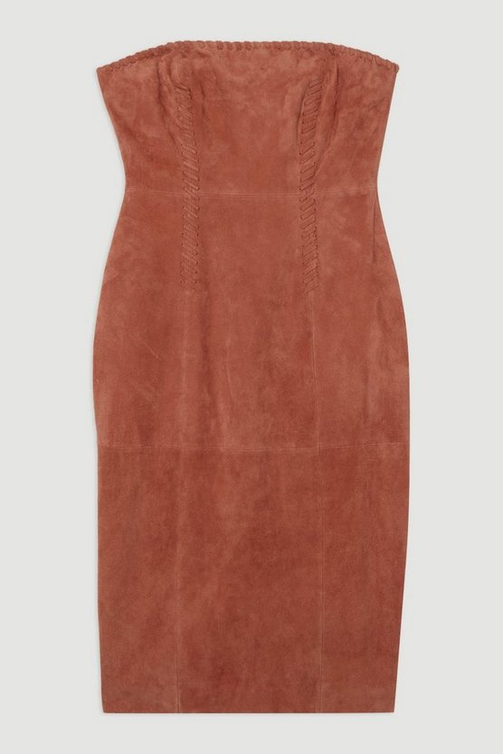 Suede Whipstitch Detail Bandeau Midi Dress