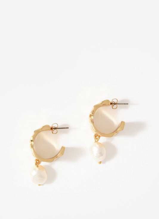Gold Tone Textured Pearl Drop Earring