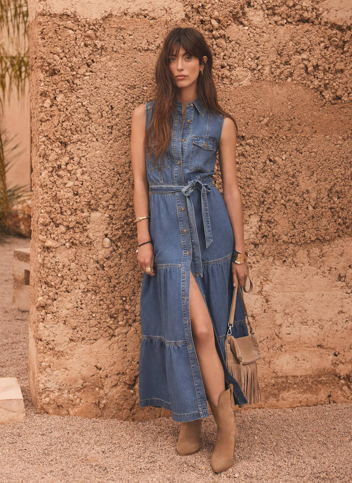 Blue Denim Maxi Shirt Dress