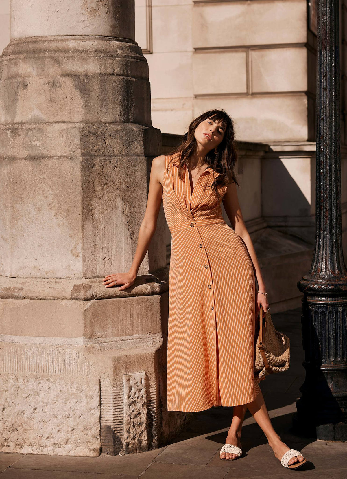 Orange Striped Midi Dress