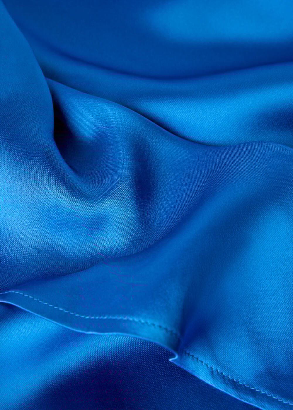 Blue V Neck Ruffle Satin Dress