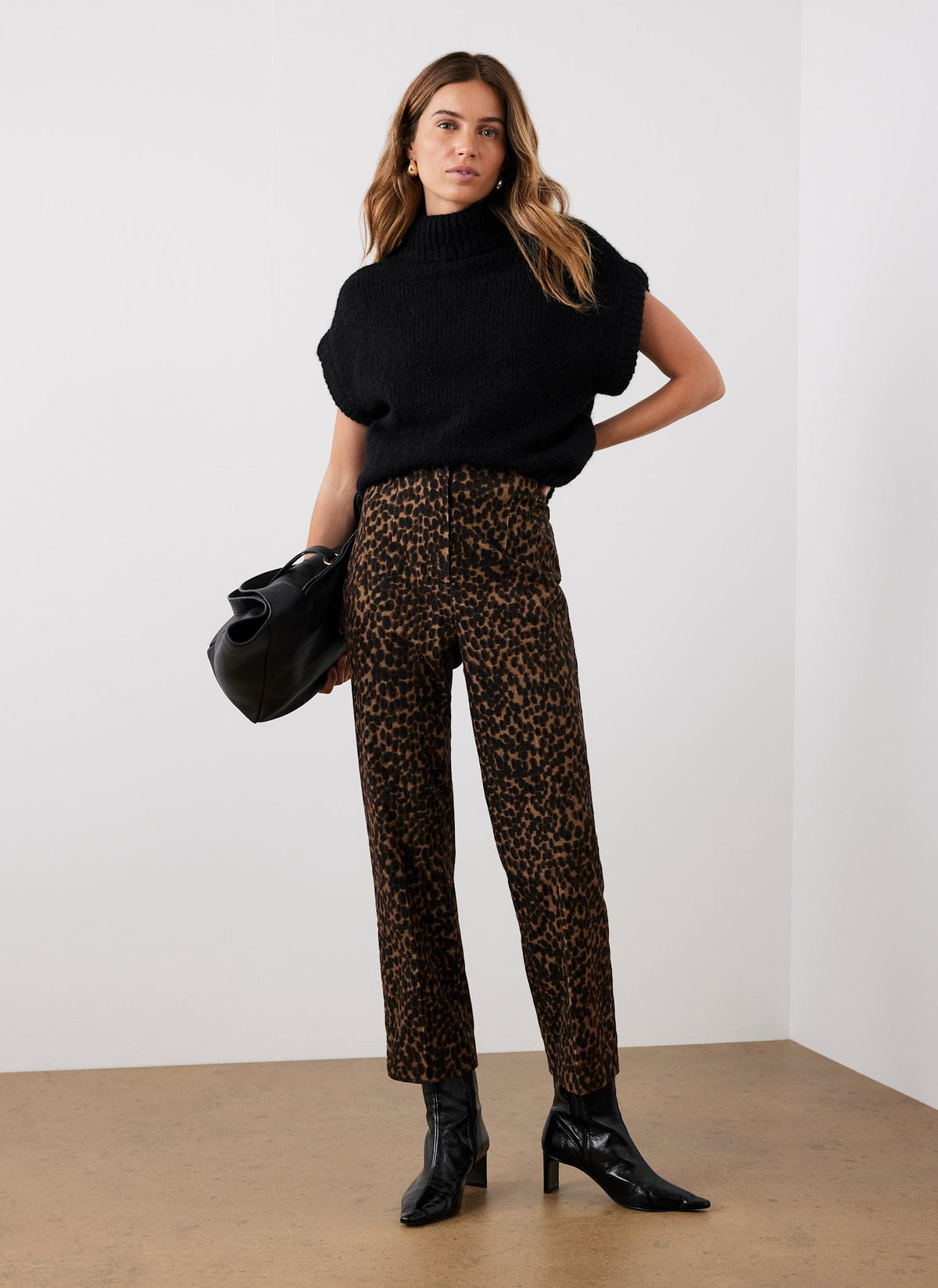 Leopard Print Velvet Straight Trousers