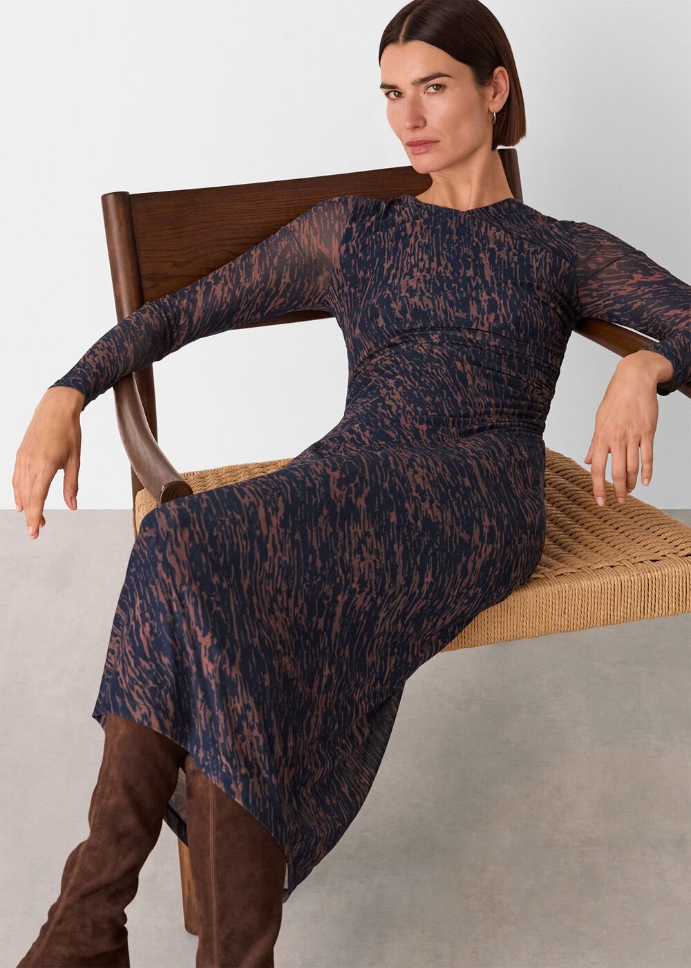 Navy/Multi Abstract Marks Mesh Dress