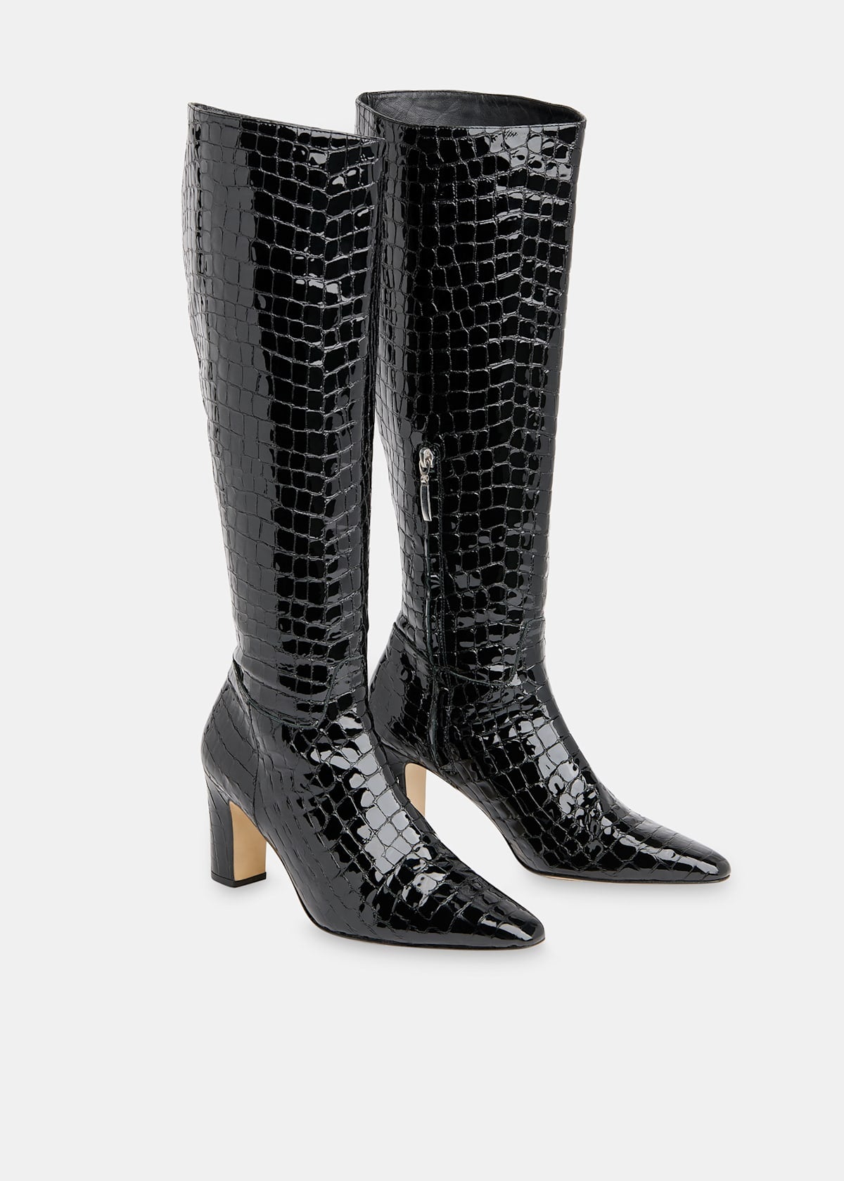 Black Albie Croc Knee High Boots