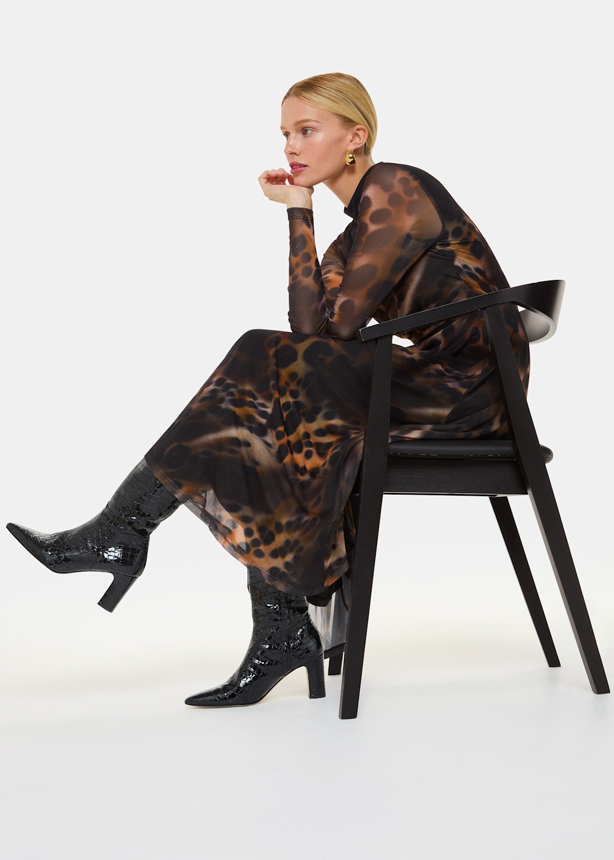 Black Albie Croc Knee High Boots