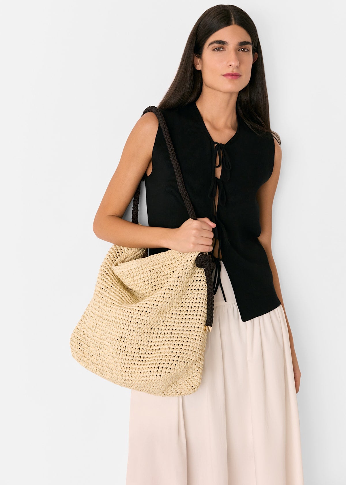 Neutral Attie Rope Handle Straw Tote Bag