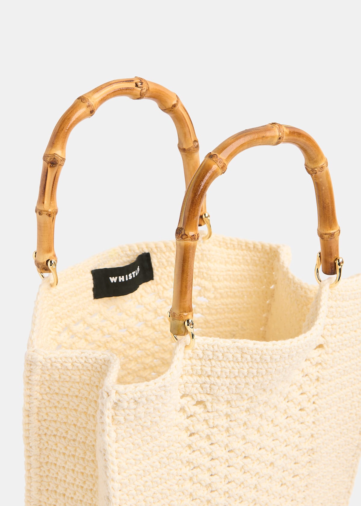 Cream Bamboo Handle Crochet Bag