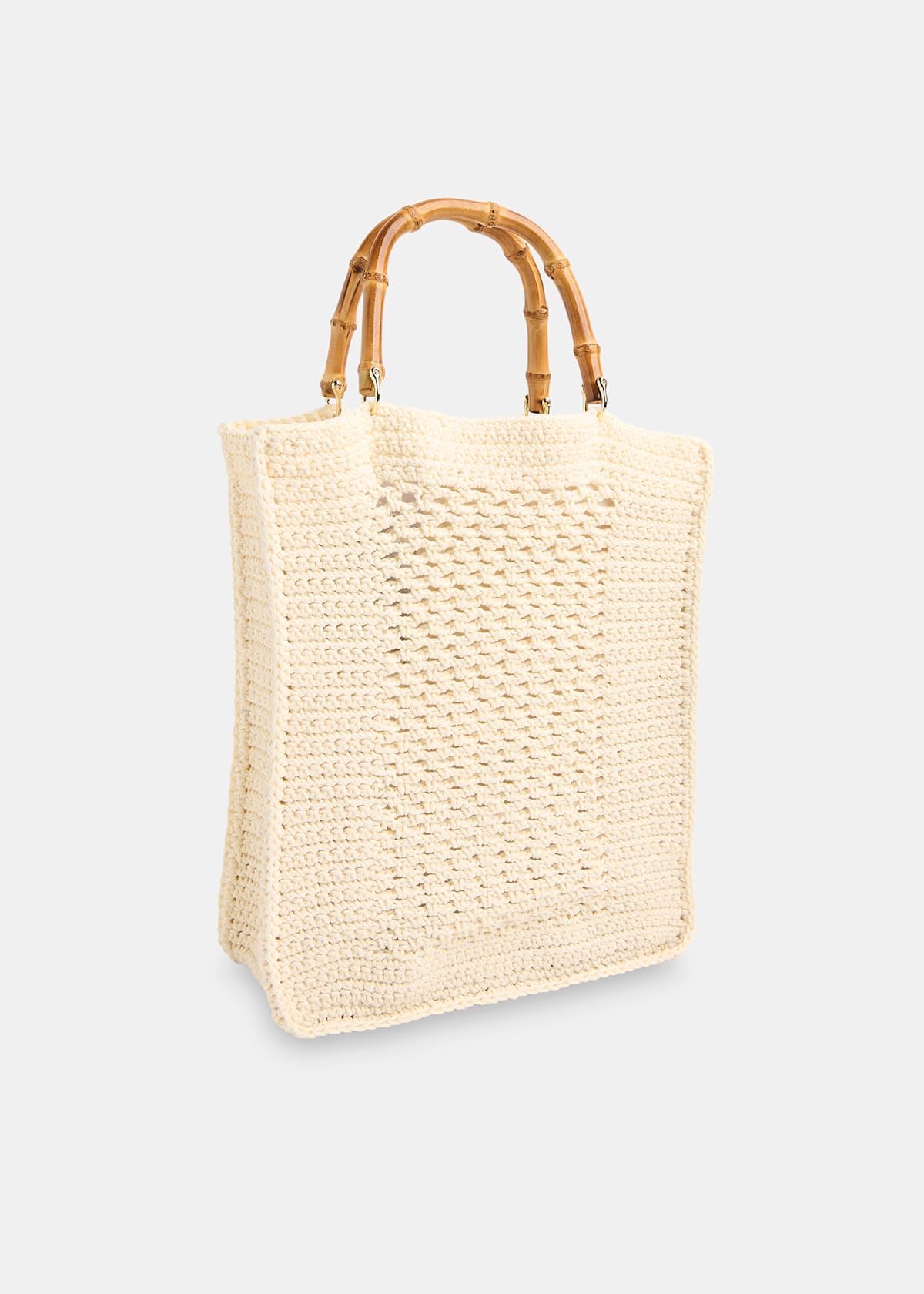 Cream Bamboo Handle Crochet Bag