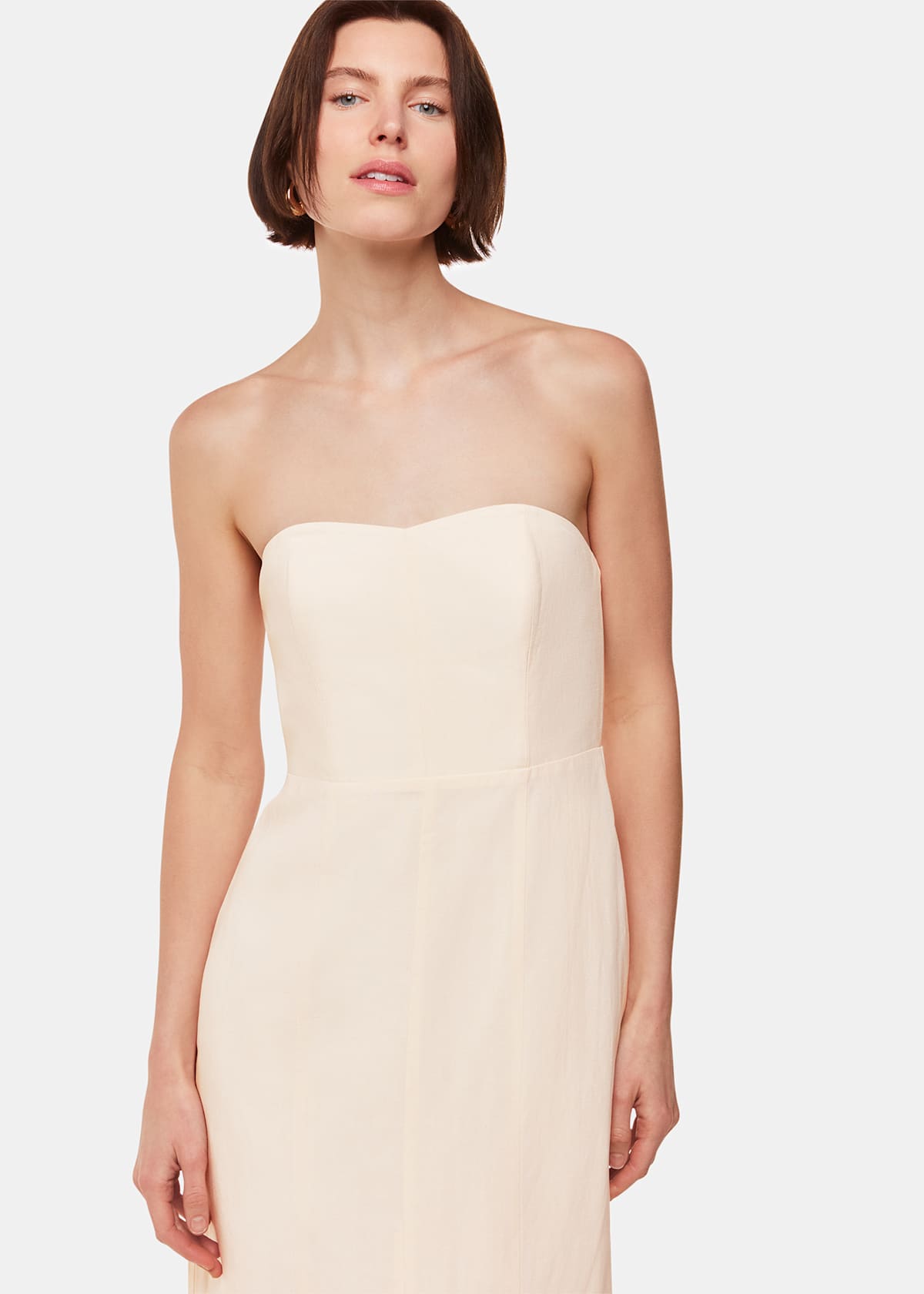 Neutral Bandeau Linen Blend Dress