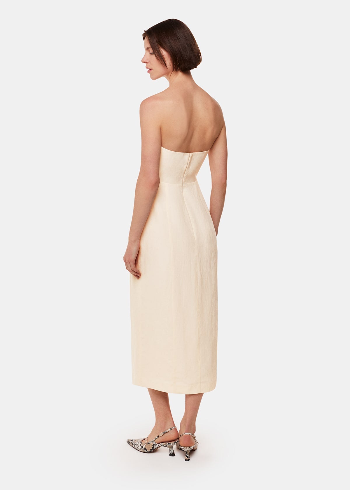 Neutral Bandeau Linen Blend Dress