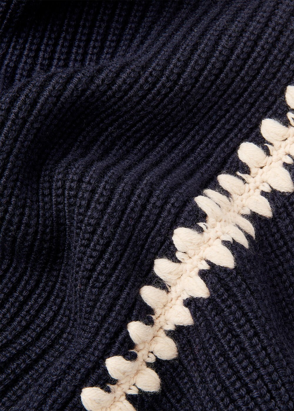 Navy Blanket Stitch Wool Mix Knit