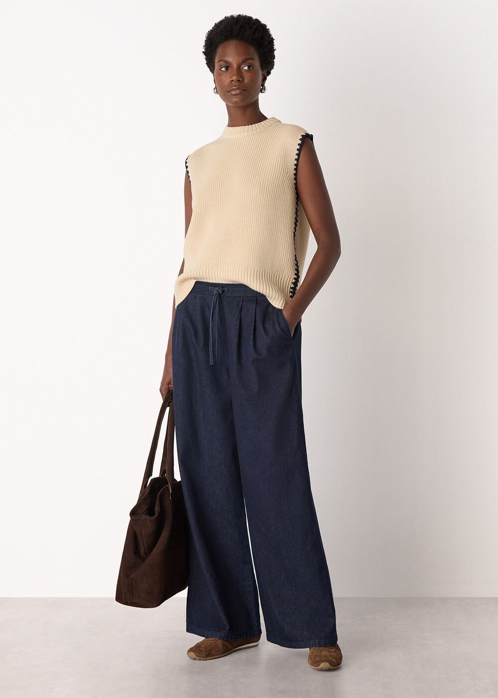 Ivory Blanket Stitch Wool Mix Tank Top