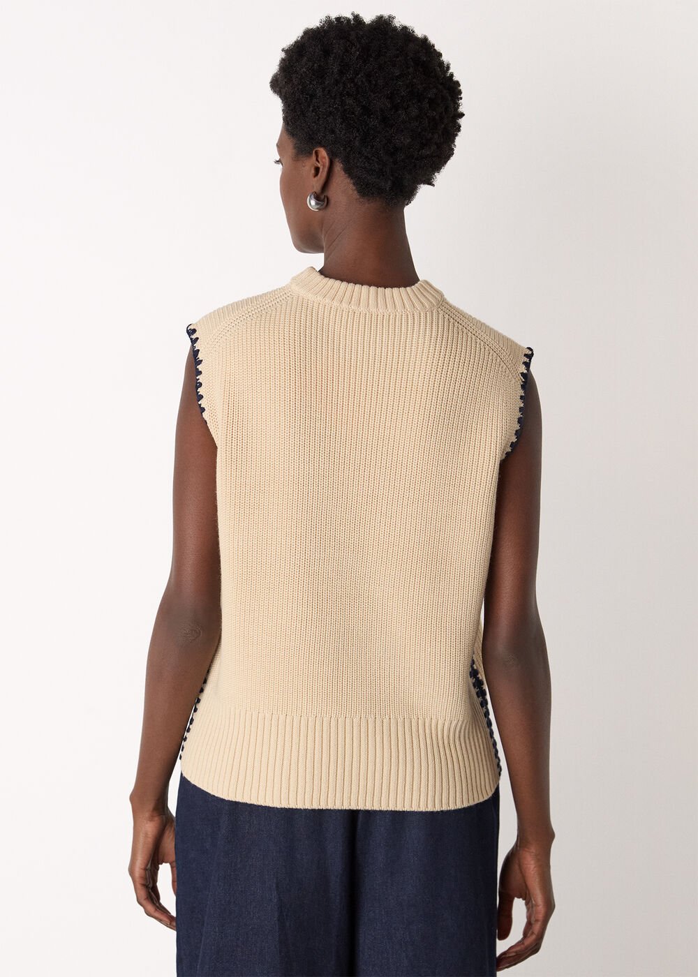 Ivory Blanket Stitch Wool Mix Tank Top