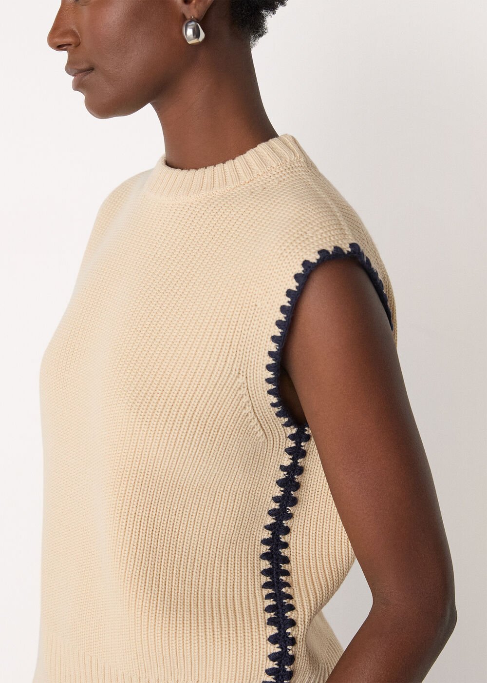 Ivory Blanket Stitch Wool Mix Tank Top