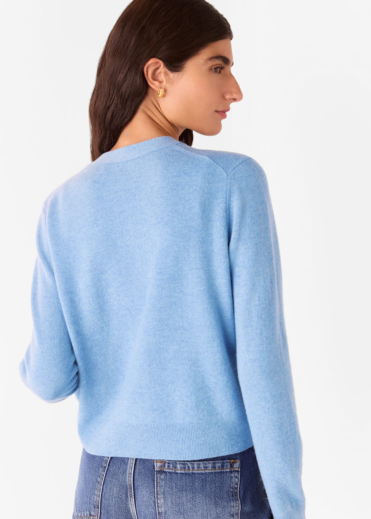 Blue Button Front V Neck Cardigan