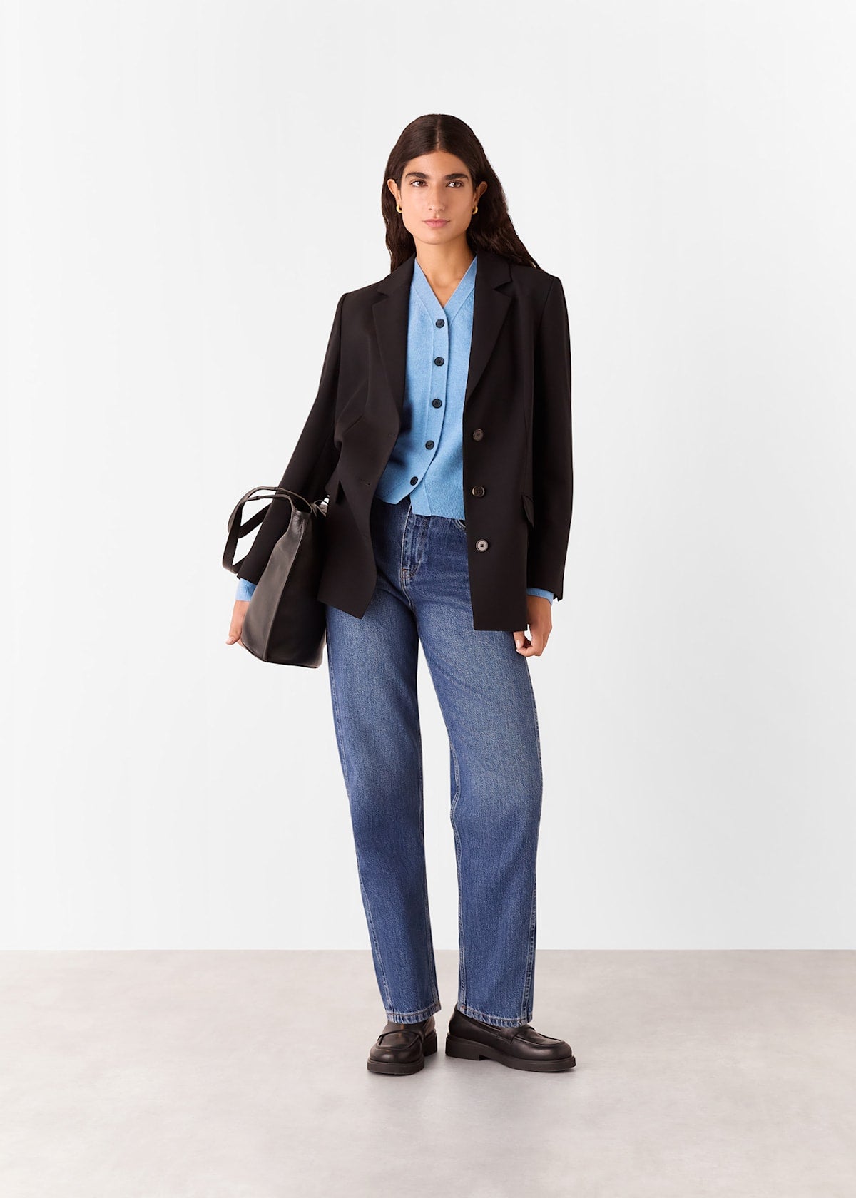 Blue Button Front V Neck Cardigan