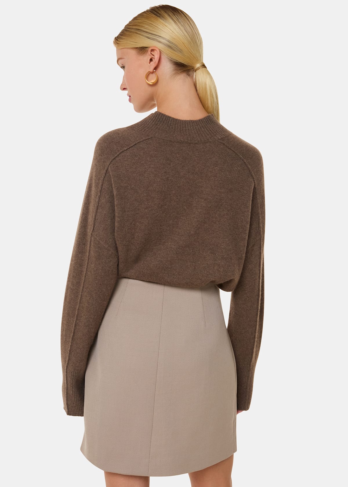 Neutral Button Front Wool Mini Skirt