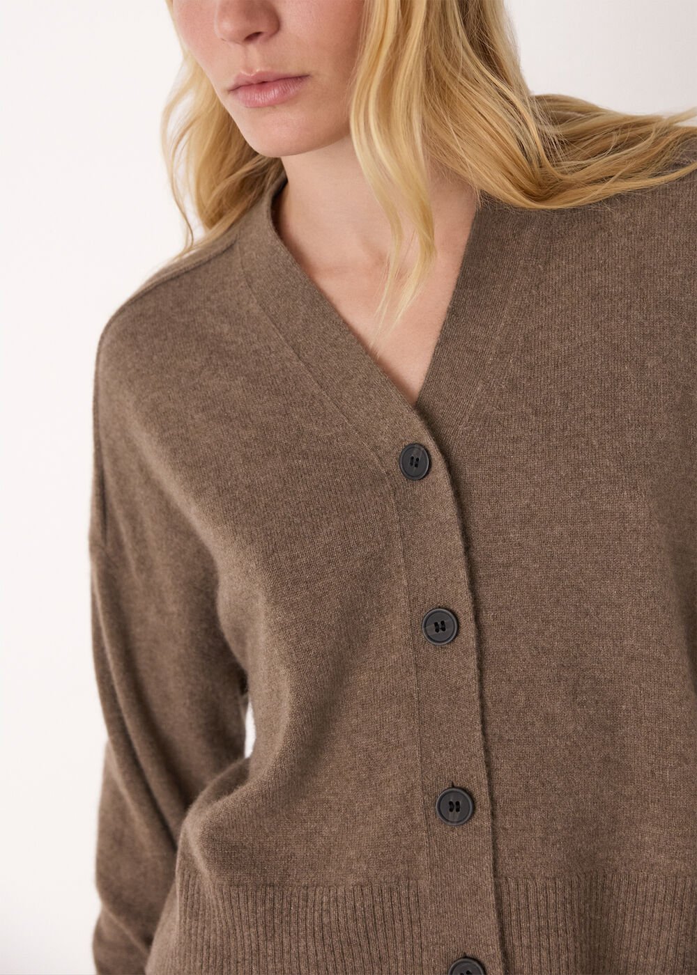 Neutral Cashmere Button Cardigan