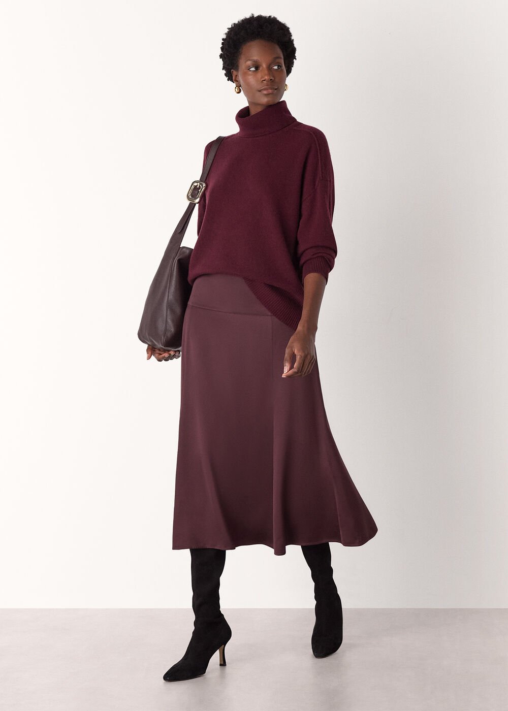 Burgundy Cashmere Seam Roll Neck Knit