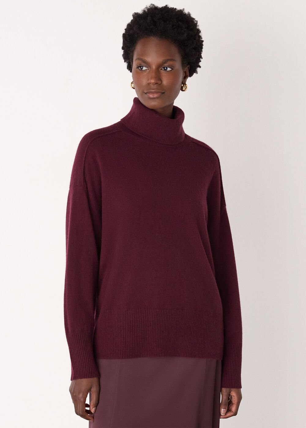 Burgundy Cashmere Seam Roll Neck Knit