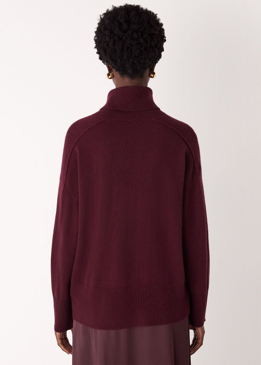 Burgundy Cashmere Seam Roll Neck Knit
