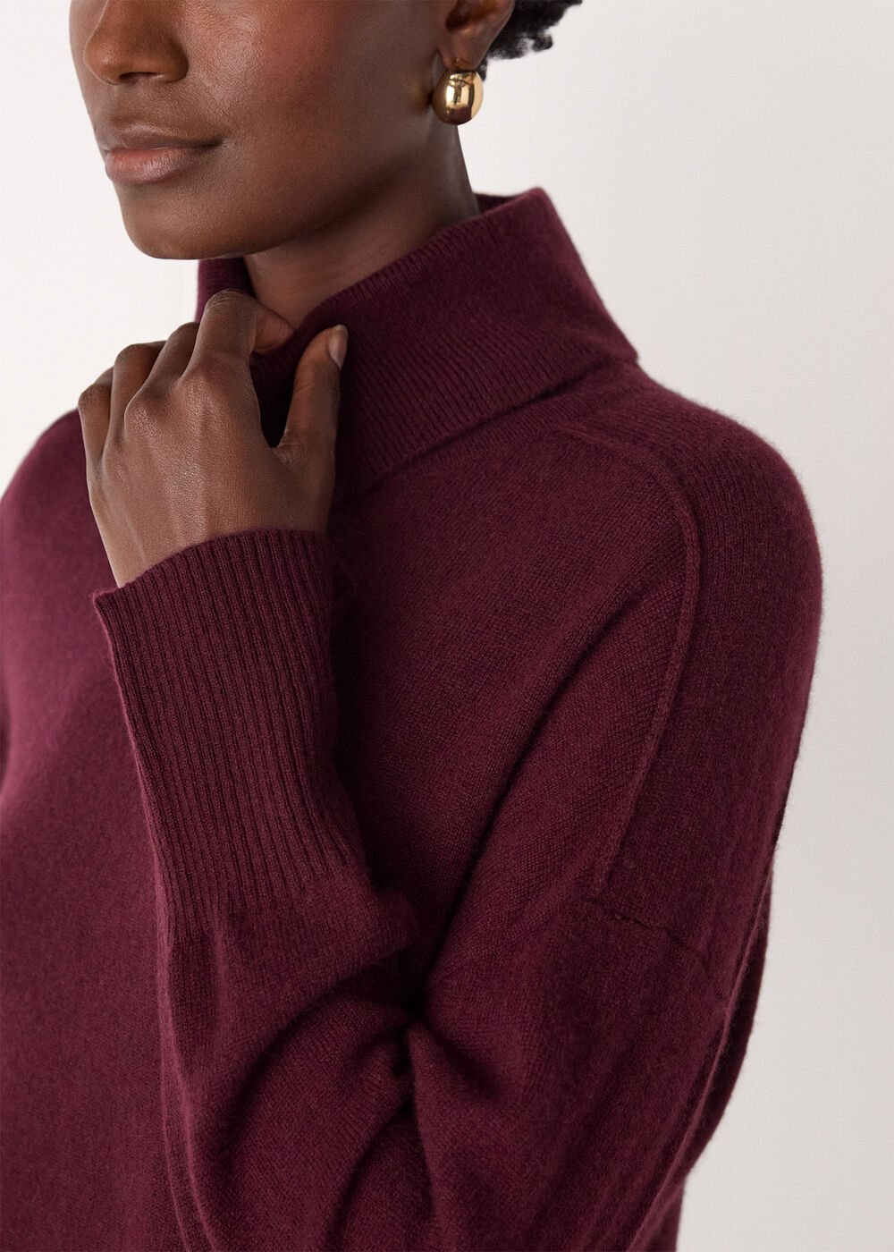 Burgundy Cashmere Seam Roll Neck Knit
