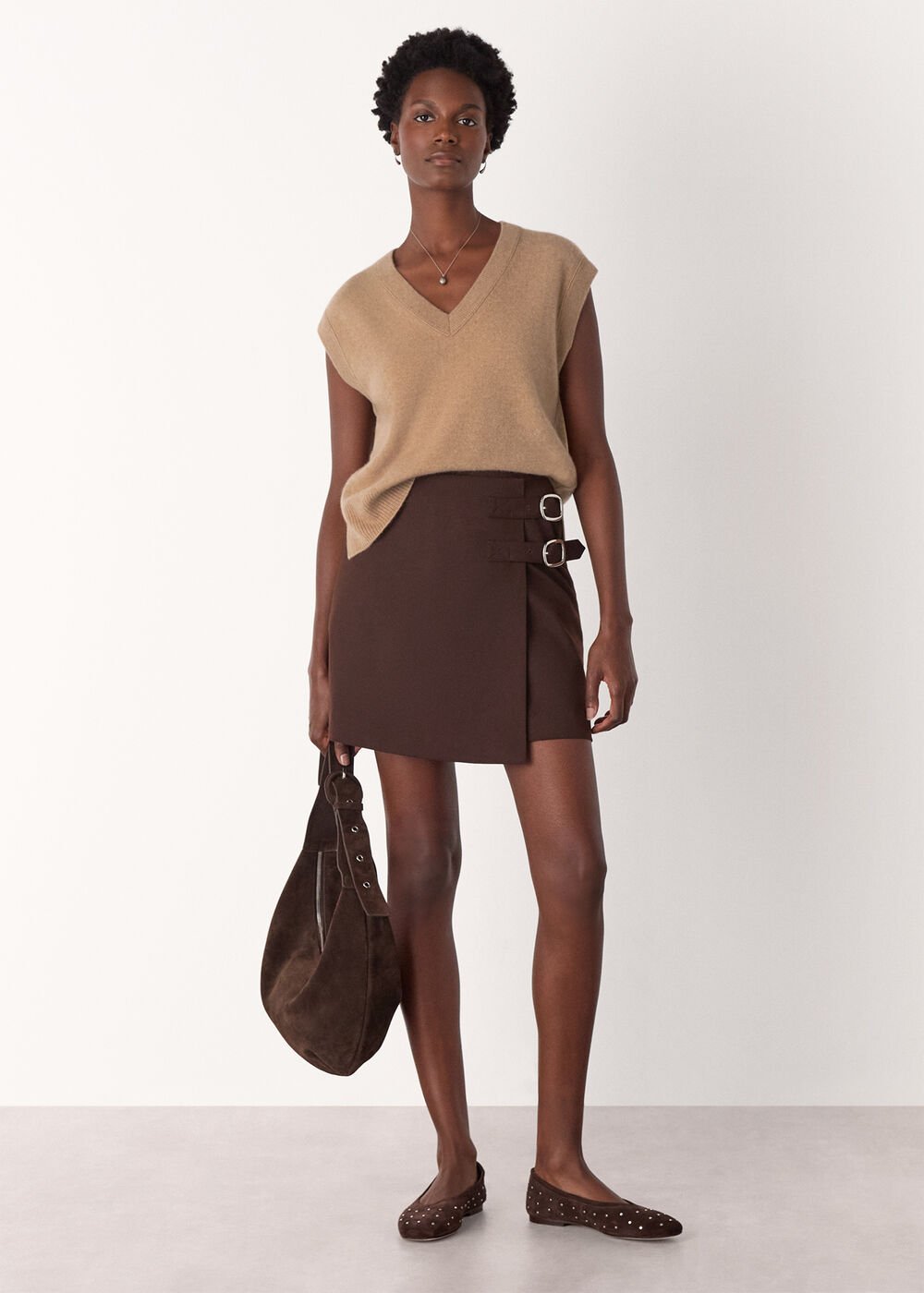 Camel Cashmere V Neck Tank