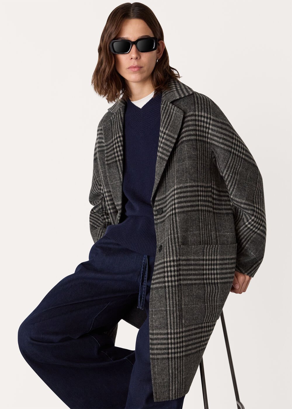 Grey/Multi Cassie Double Face Coat
