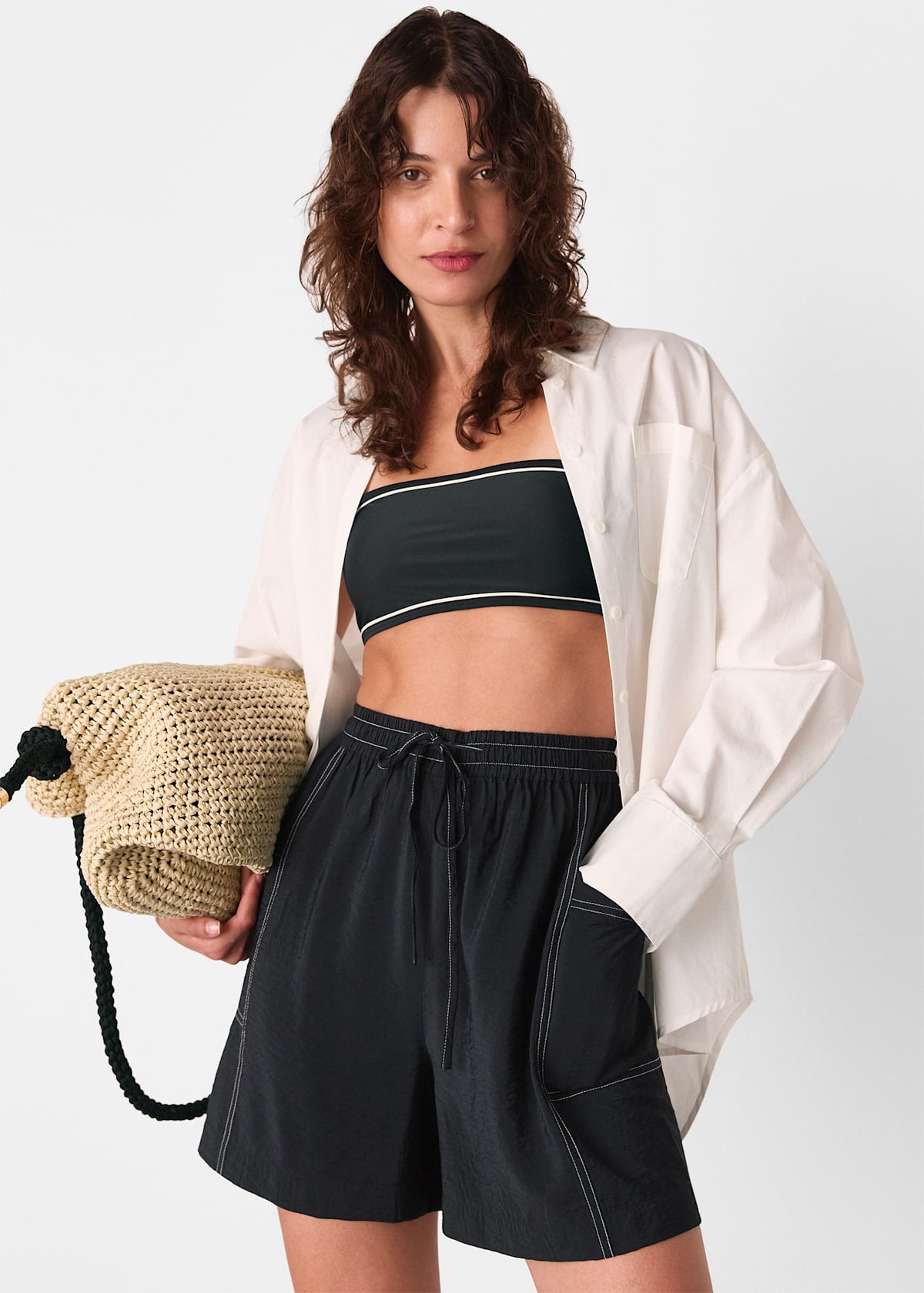Black/Multi Contrast Stitch Pull On Short