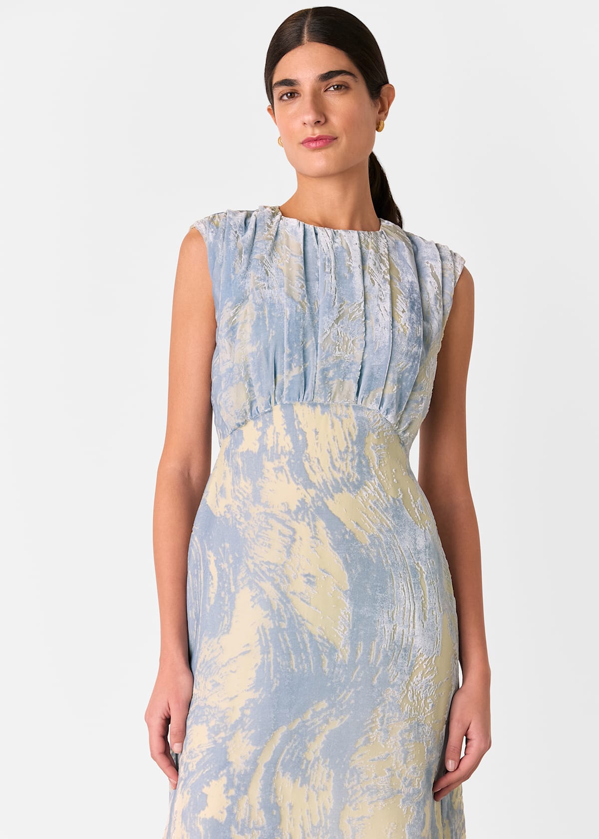 Blue/Multi Devore Swirl Velvet Midi Dress