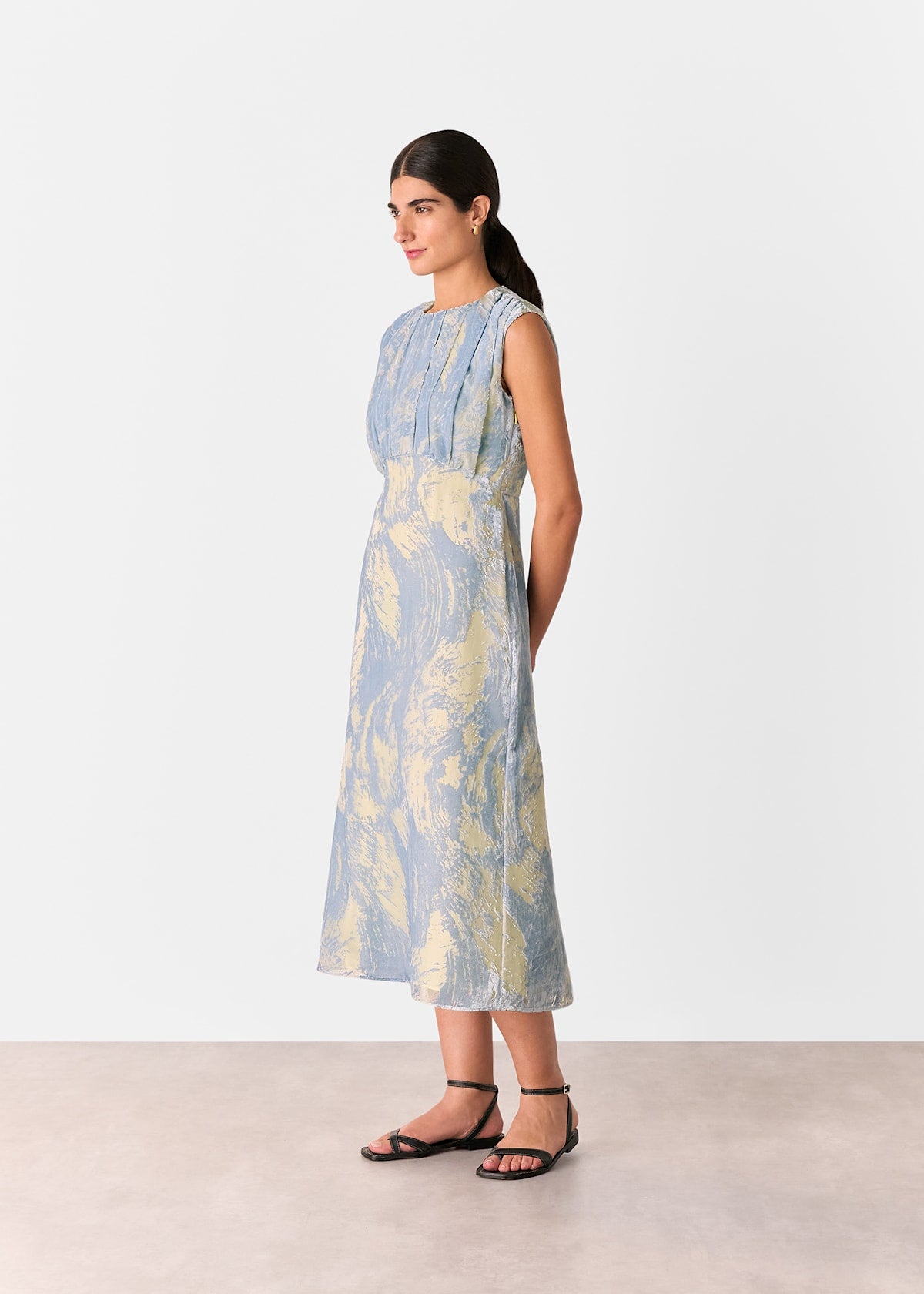 Blue/Multi Devore Swirl Velvet Midi Dress