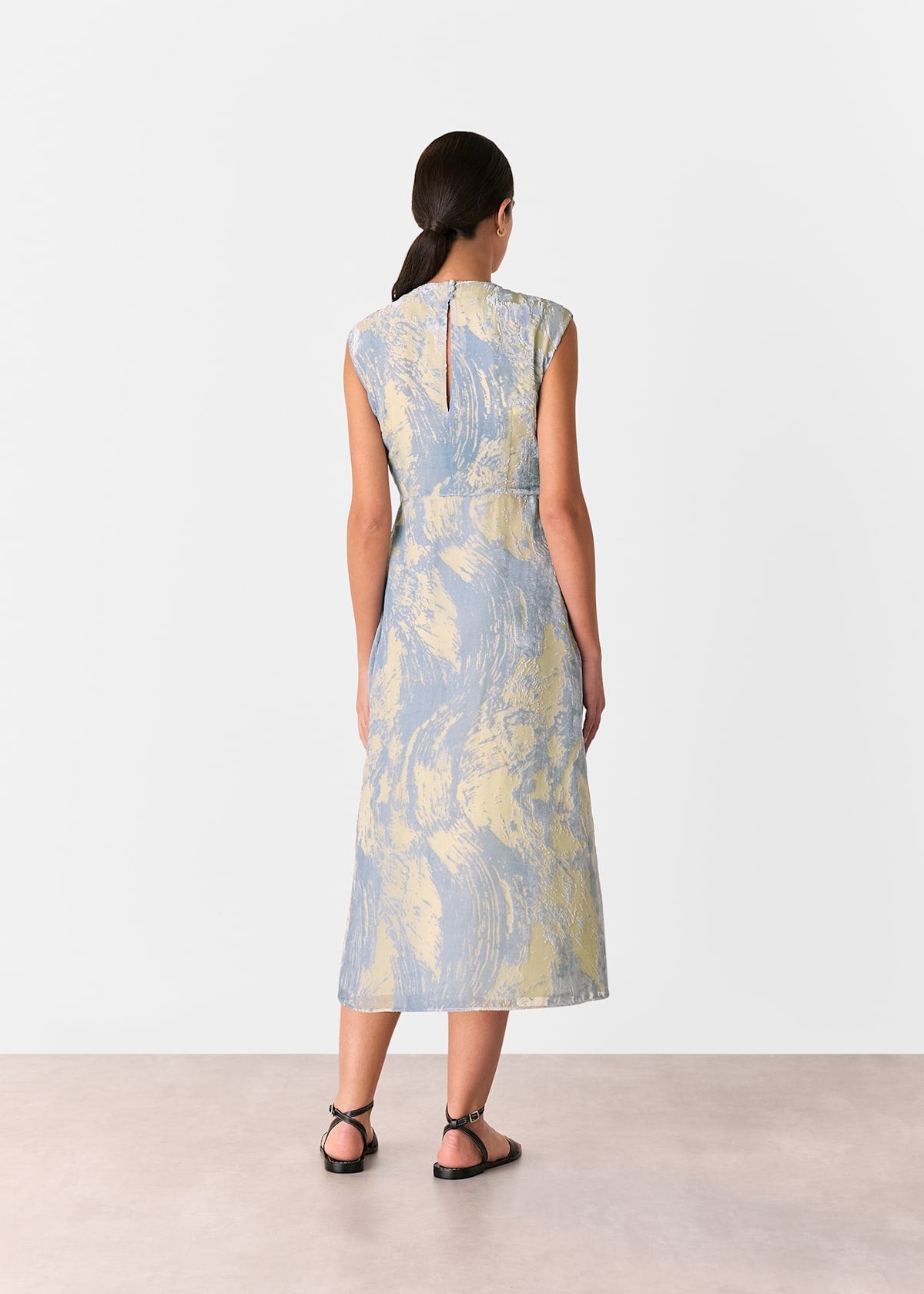 Blue/Multi Devore Swirl Velvet Midi Dress