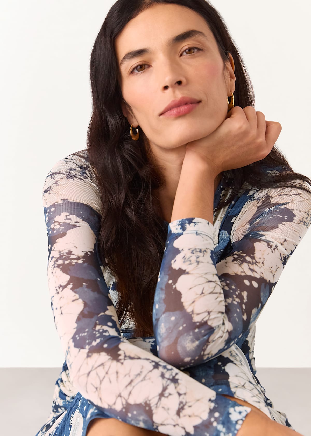 Blue/Multi Batik Marble Mesh Dress