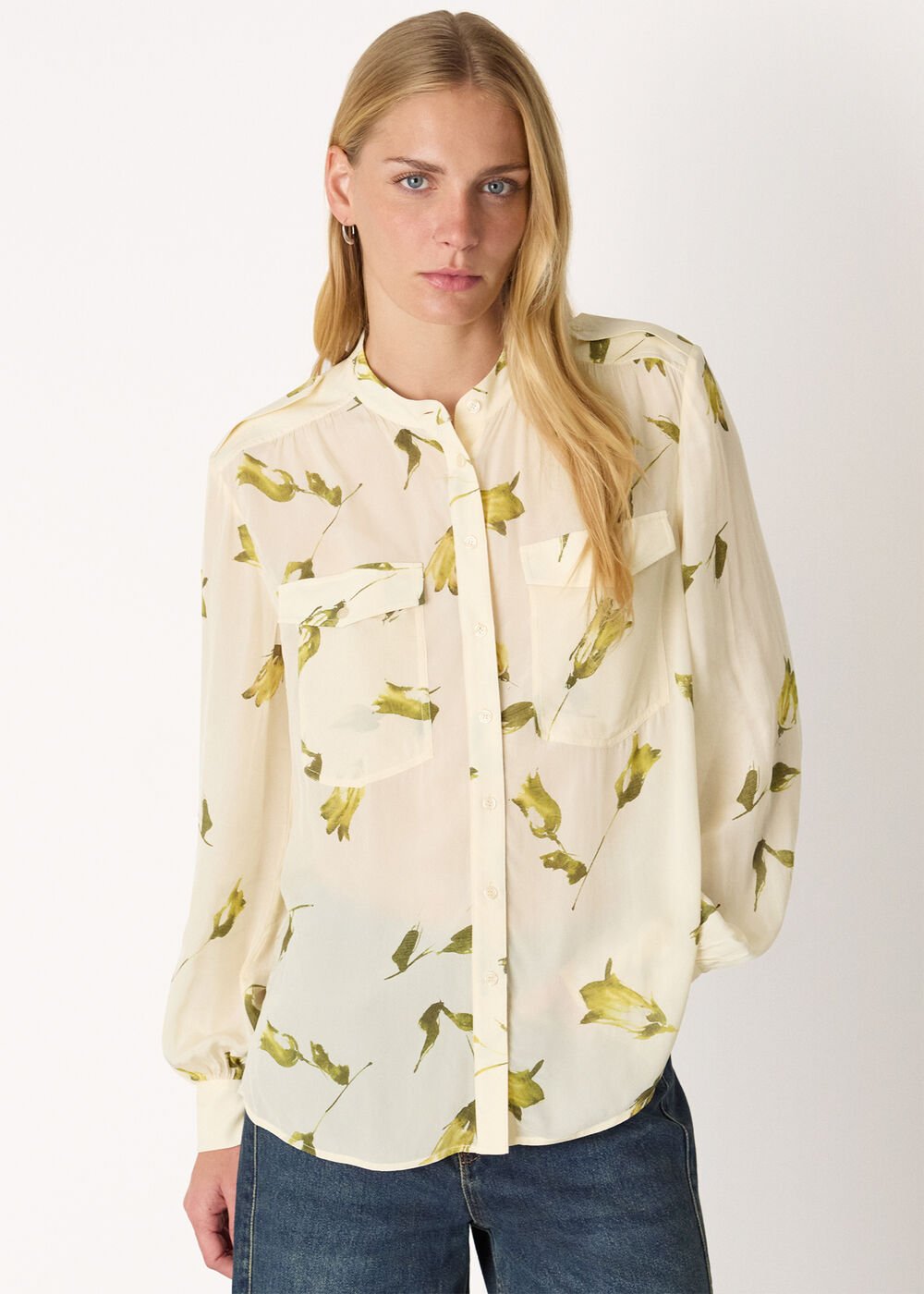 White Floral Utility Blouse