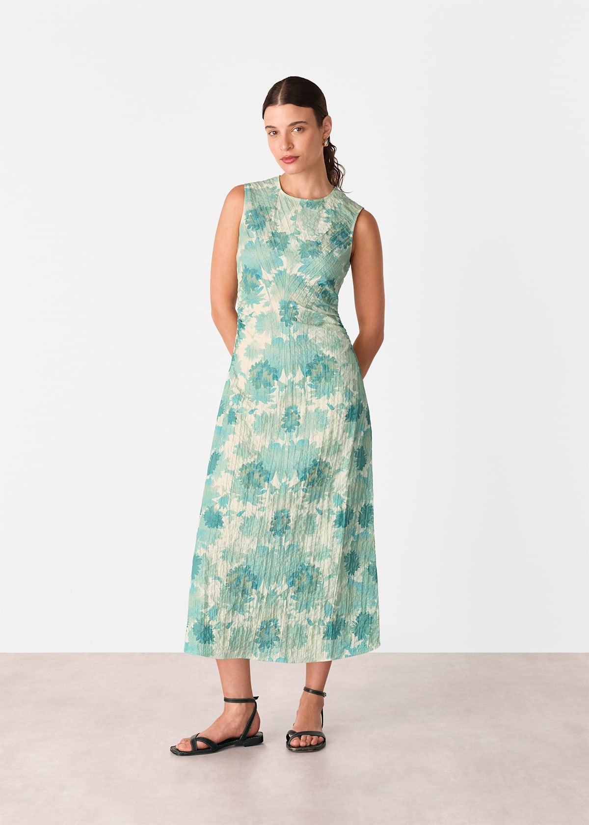 Blue/Multi Floral Textured Midi Dress