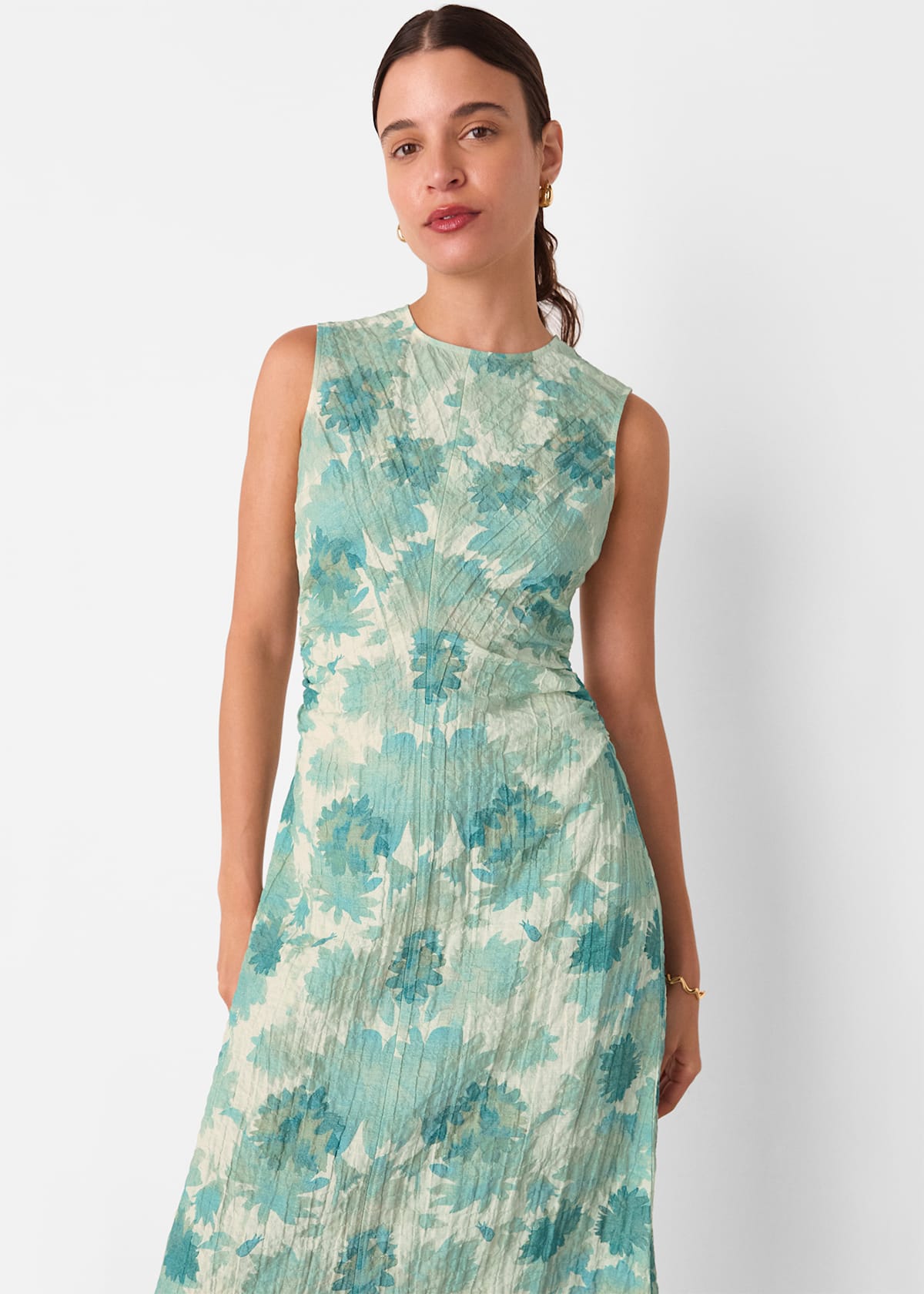 Blue/Multi Floral Textured Midi Dress