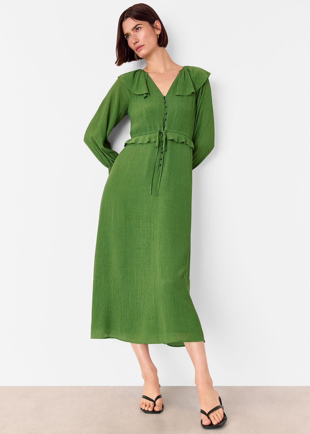 Green Frill Boho Midi Dress