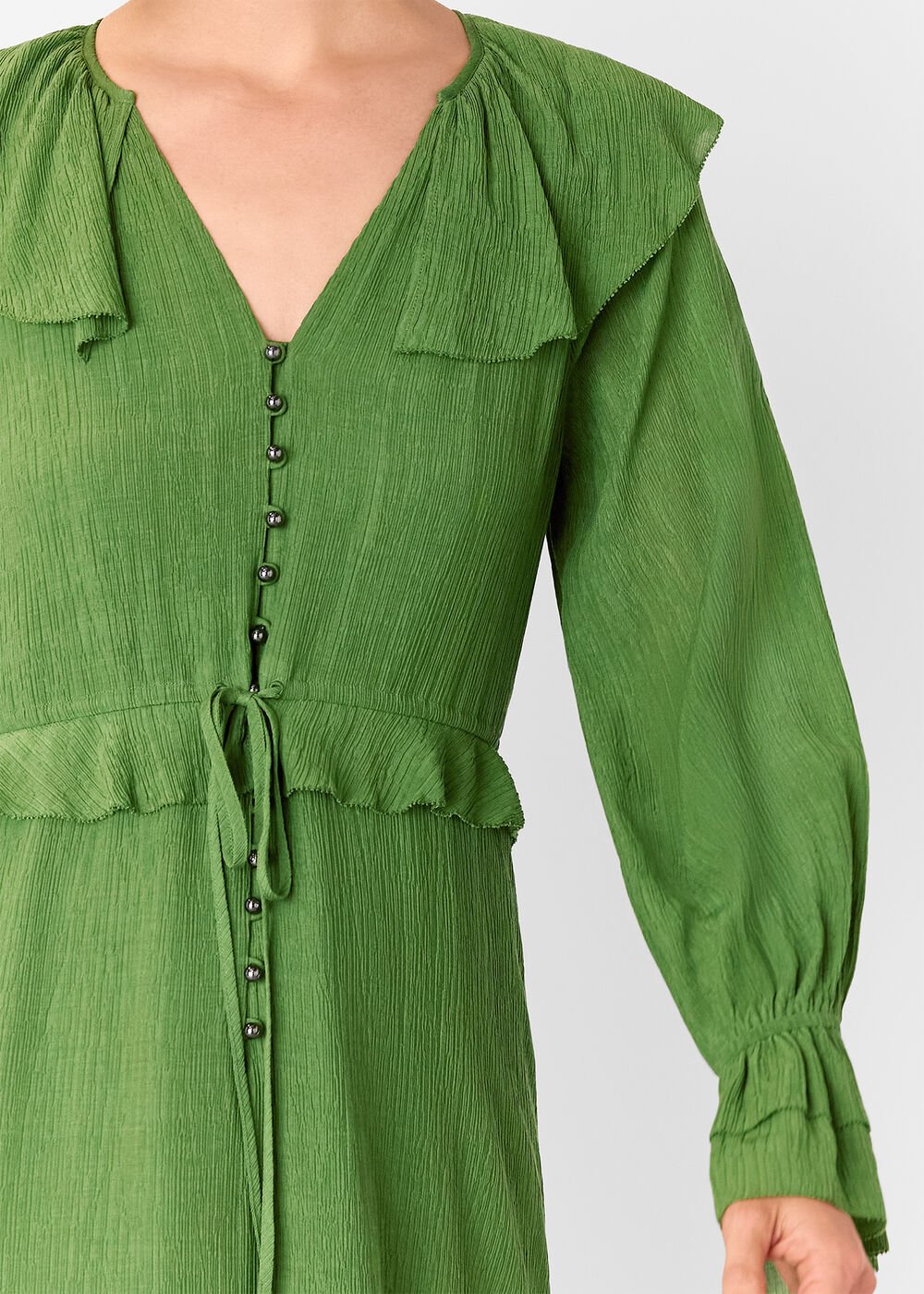 Green Frill Boho Midi Dress