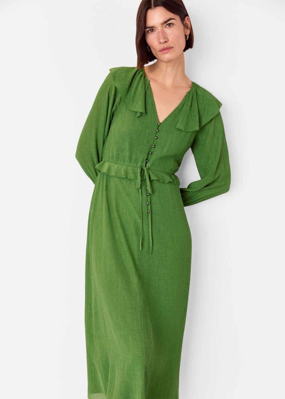 Green Frill Boho Midi Dress