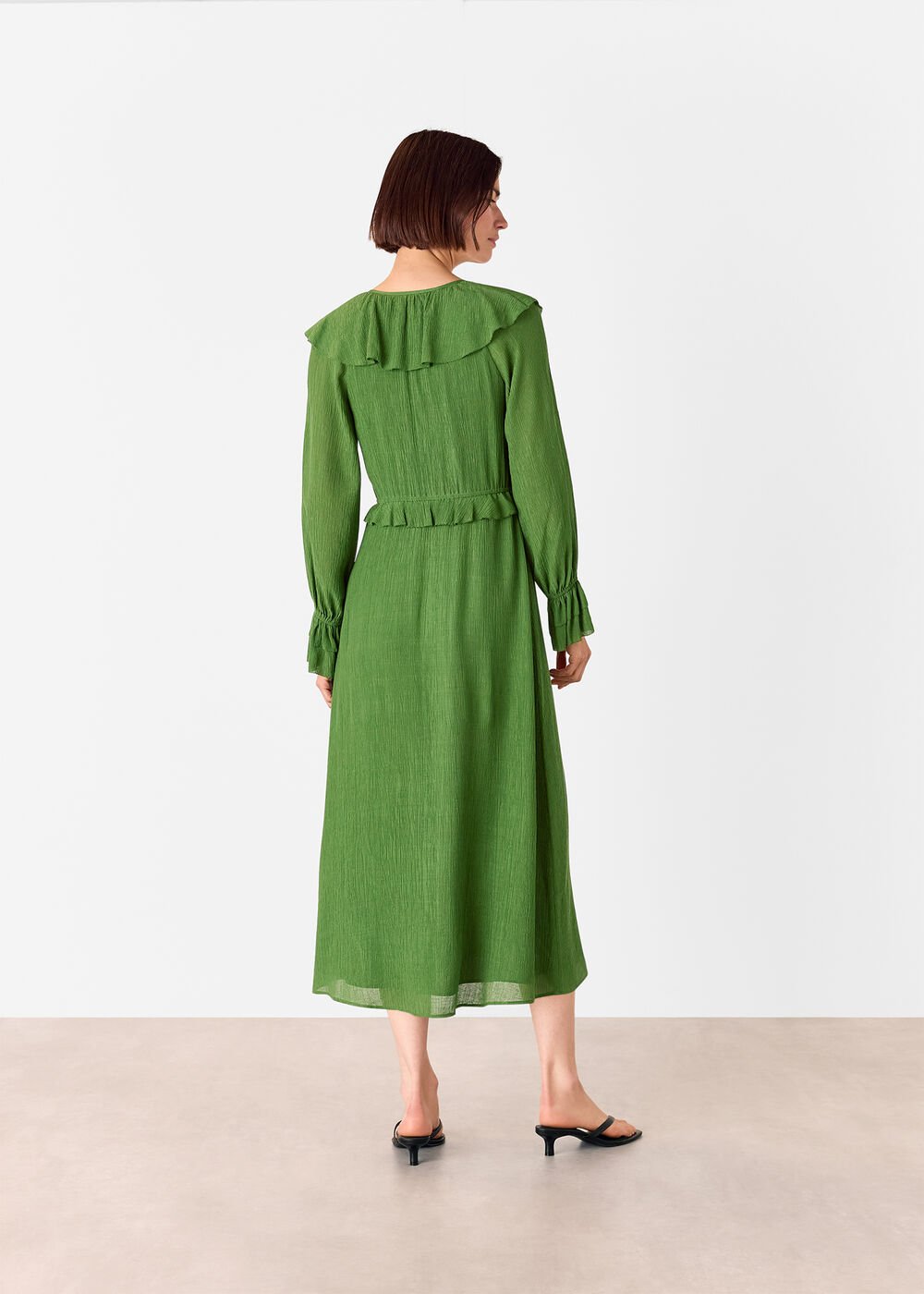 Green Frill Boho Midi Dress