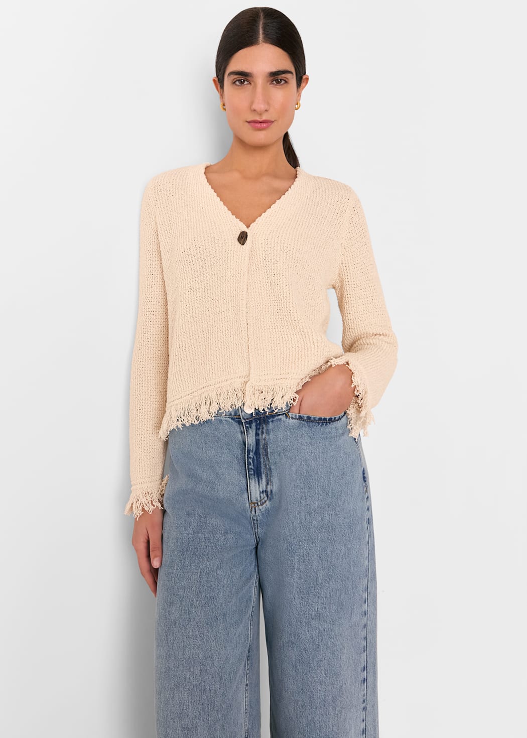 Ivory Fringe Detail Cardigan
