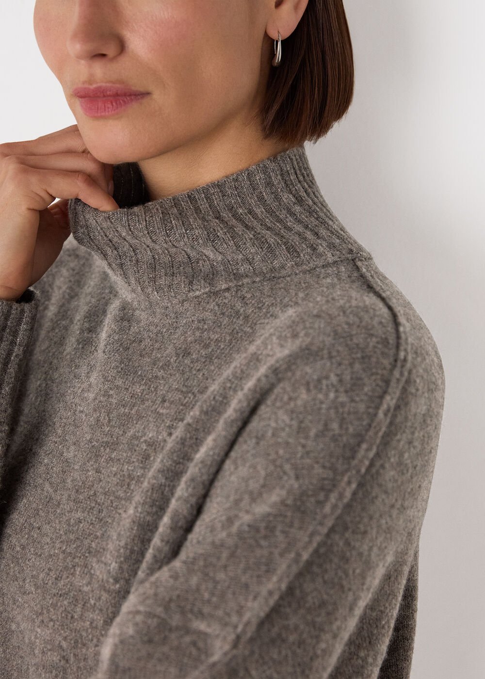 Taupe Funnel Neck Wool Mini Dress