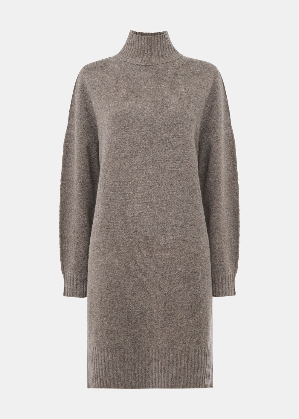 Taupe Funnel Neck Wool Mini Dress