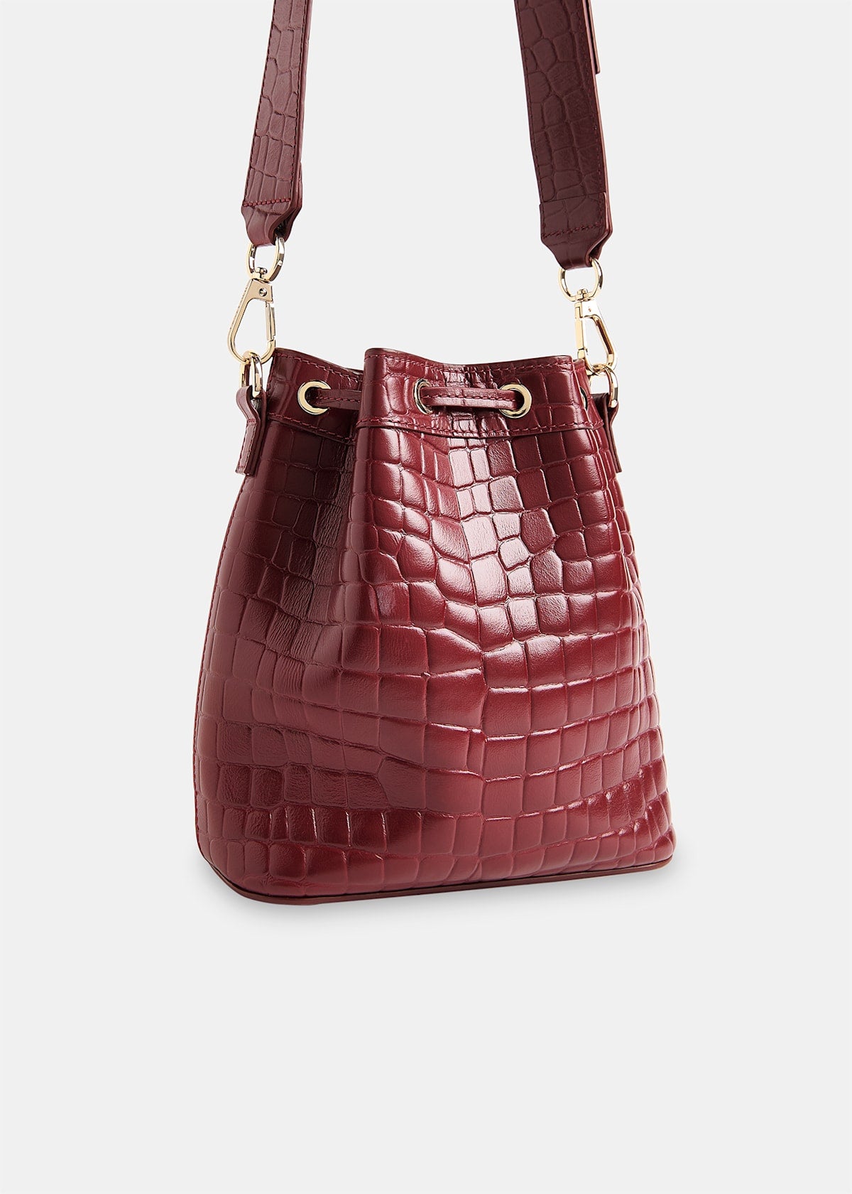 Dark Red Giulia Croc Bucket Bag