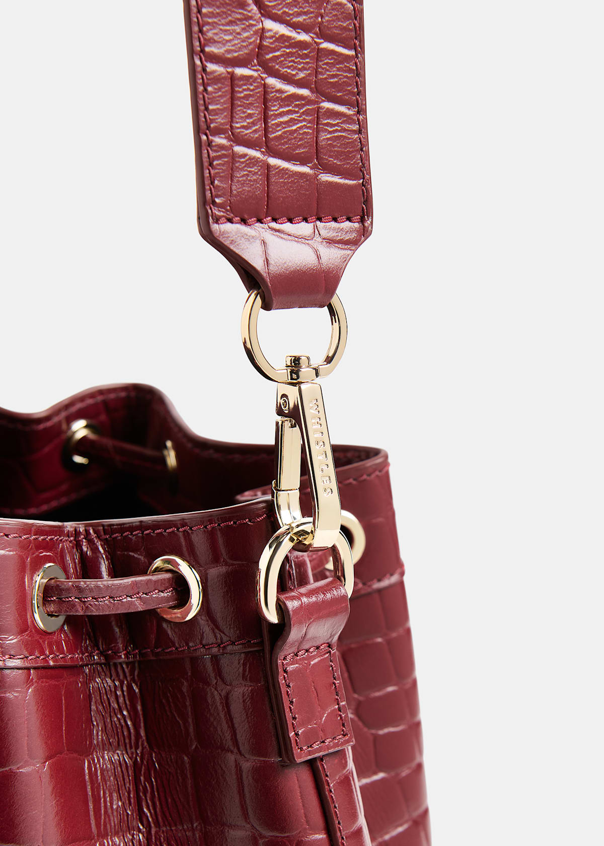 Dark Red Giulia Croc Bucket Bag