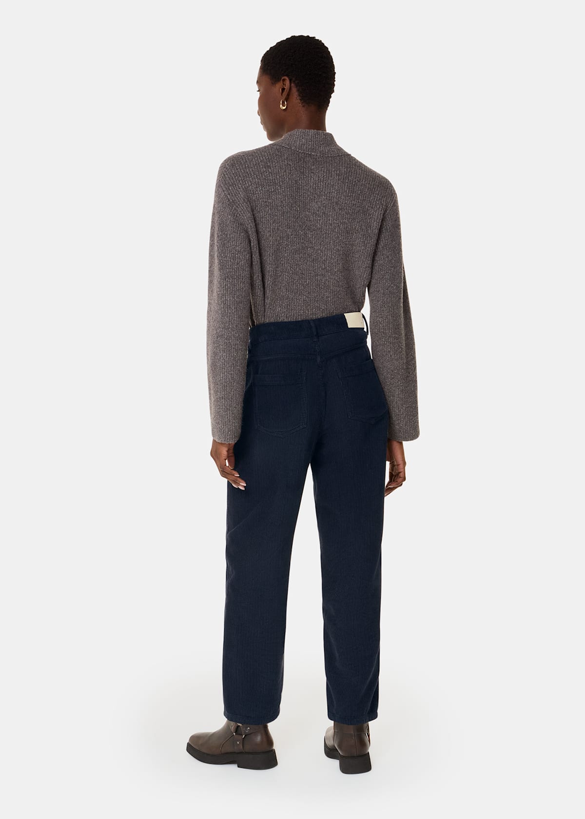 Navy High Waist Cord Barrel Jeans